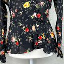 Veronica Beard  Kiona Black Floral Print Silk V-Neck Button Front Peplum Blouse 2 Photo 6