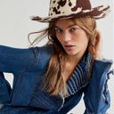 Free People  Milk Money Cowboy Rancher Hat Wool Felt Cow Print Brown Ivory Photo 0