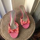 2000s pink and orange polka dot open peep toe retro kitten bow sandal 2” heels Size 6.5 Photo 1