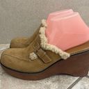 Lower East Side VTG 90s Y2K  Tan Chunky Platform Heel Sherpa Mule Clogs 9.5 Photo 8