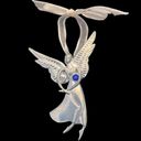 American Vintage Birthstone Pewter Angel BROOCH PIN Ornament Pendant September Sapphire Crystal Photo 3