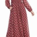 Gal Meets Glam  Robyn maroon plaid long sleeve maxi dress size 0 Photo 0