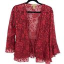 American Vintage Vintage Y2K Top Womens Medium Sheer Flared Sleeve Burnout Satin Floral Print Red Photo 0