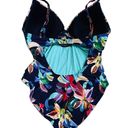 La Blanca  Sz 16 Tropical Multi Color Twist Keyhole Ruched By The Sea Swimsuit Photo 5