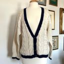 Vintage Contrast Cream And Navy Cardigan Sweater Blue Size M Photo 2