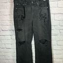 American Eagle  black distressed jeans Low rise Baggy Flare women size 6 short Photo 0