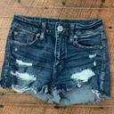 American Eagle  distressed wedgie hi-rise size 0 jean shorts Photo 0