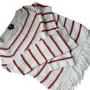 W By Worth  Womens Sweater Size S Stripe Fringe Open Knit White Red Long Sleeve Photo 4