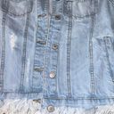 Iris basic & Contemporary Light Wash Distressed Frayed Denim Jean Jacket Medium Photo 3