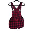 Hot Topic  HT Denim Red Black Plaid Goth Grunge Shortalls Shorts Womens Rock M Photo 2