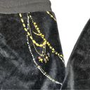 BCBGMAXAZRIA BCBG Velour Flare Black Track Pants with Gold and Rhinestone Details Size Medium Photo 5