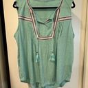 Style & Co  Embroidered Tasseled Knit Top Aqua Blue 1x Photo 0