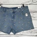 Time & Tru  NWT Sz. 18 Light Blue Wash - Floral Embroidery Raw Hem Denim Shorts Photo 1