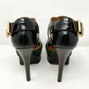 Fendi  Green Suede Black Leather Round Toe Logo Wooden Sole Platform Heels Pumps Photo 4