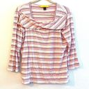 St. John  Blouse Pink White Stripe Large Pullover Stretch Square Neck Top Photo 0