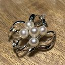 Sterling Silver Floral Cluster Saltwater Cultured White Pearls  Brooch Photo 2