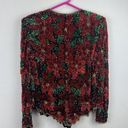 Laurence Kazar  New York Vintage Poinsettia Sequin Beaded Blouse Top Size Large Photo 5