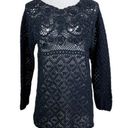 Carole Little  Knitwear Sweater‎ Small Black Open Crochet Knit Floral Long Sleeve Photo 0