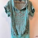 Vintage turquoise & gray terry cloth short sleeve hip length hoodie size medium Blue Photo 2