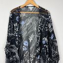 Ulla Popken‎ Kimono Duster Womens 32/34 Black Floral Colorful Sheer 3/4 Sleeve Photo 10