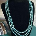 infinity Endless  63” Strand Dyed Vibrant Sky Blue Freshwater Rice Pearl Necklace Photo 0