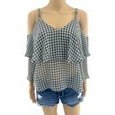 Ten Sixty Sherman  (L) Black White Sheer Gingham Plaid Cold Shoulder Top Photo 9