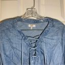 True Craft  Blue Chambray Lace Up Neck Blouse size 0X Photo 2