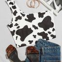 SheIn One Shoulder Cow Print Crop Top Photo 1