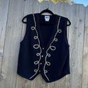 Leslie Fay  Vest Cardigan Vintage Navy Blue Gold Embroidered Nautical Fall Knit Photo 2