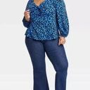 Ava & Viv New  Women's Long Sleeve Sweetheart Knit Blouse - Blue Polka Dot XXL Photo 0