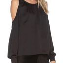 L'Academie  Black Cold Shoulder Satin Long Sleeve Top Size XS Photo 0