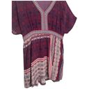 Garnet Hill  100% Slik Boho V Neck Dolman Short Sleeves Tunic Red Blue 8 Photo 6