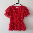 Madewell Red Metallic Prairie Posies Peplum Top Photo 0