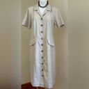 Lee Kathie  Shirt Vintage Beige Wooden Buttons Front Short Sleeves Collard SZ 16W Photo 0