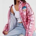 Champion NWT  Pink Metallic Zip-Front Puffer Coat NASA Patches Unisex Size M Photo 0