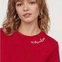 H&M Red White Heartbreaker Embroidered Crewneck Cropped Short Sleeve Tee Photo 0