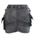 Micas  Women's XSmall Black V-Waist Buckle Flap Pocket Denim Cargo Skirt Photo 1