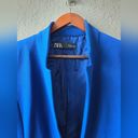 ZARA  Women's Blue Long Blazer Inverted Lapel Collar Frock Coat size Small Photo 5