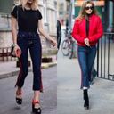 MOTHER Denim  Insider Crop Step Fray High Rise Jeans: Speed Racer Red Stripe Photo 6