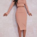 SheIn Dusty Coral Ribbed Seamless Crop Top Midi Skirt Set XS Photo 1