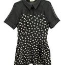 The Row Ducks In A Mini Dress Women L Black Cream Cat Print Short Sleeve Sheer Lined Photo 0