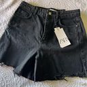 ZARA  Hi Rise Cut Off Raw Frayed Black Denim Shorts NEW SIZE 8 Photo 0