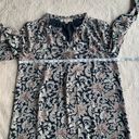 The Loft  Navy Blue Floral Long Sleeve Shift V-Neck Knee Length Dress Photo 5