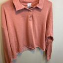 belle du jour  Cropped Quarter Button Collar Peach Long Sleeve Fleece Lined Top M Photo 1