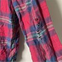 American Eagle  Red Blue Plaid Flannel Hooded Button Down Shirt Shacket sz Small Photo 5