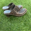 Frye Charlotte chocolate brown leather studded slip on wedge mules 7 Photo 10