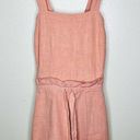 Saylor 100% Linen Romper SMALL Pink Square Neck Ruffle Tie Waist Feminine Woven Photo 2