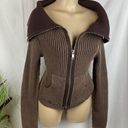 Nine West  Brown Zip Up Ribbed Long Sleeve Grunge Streetwear Sweater S Photo 1