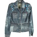 DKNY  Small Jean Jacket Reworked Denim Hand Embroidered Bleached Distressed 509 Photo 13