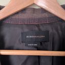 BCBGMAXAZRIA  Wool Blend Blazer Tie Front Brown Striped Silk Trim Ruffle Small Photo 1